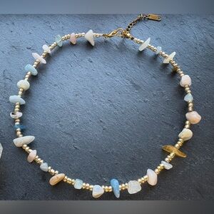 Gold Tone Morganite beaded choker. 13 1/2”- 15 1/2”